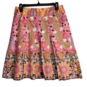 CAbi Pink and Yellow Floral A-Line Skirt